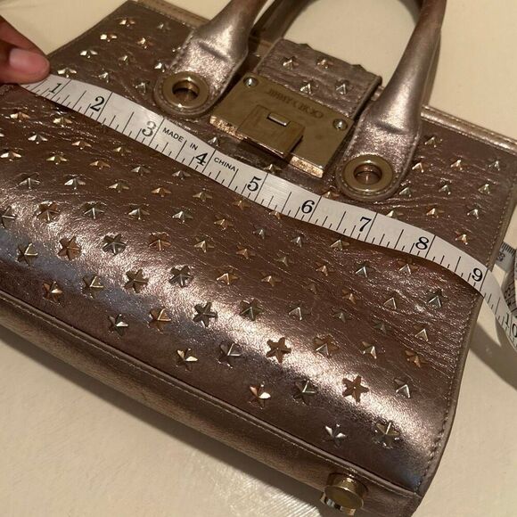 Jimmy Choo Two Way Crossbody Mini Bag Purse Metallic Gold Star Studded Punk Alt - Picture 13 of 15